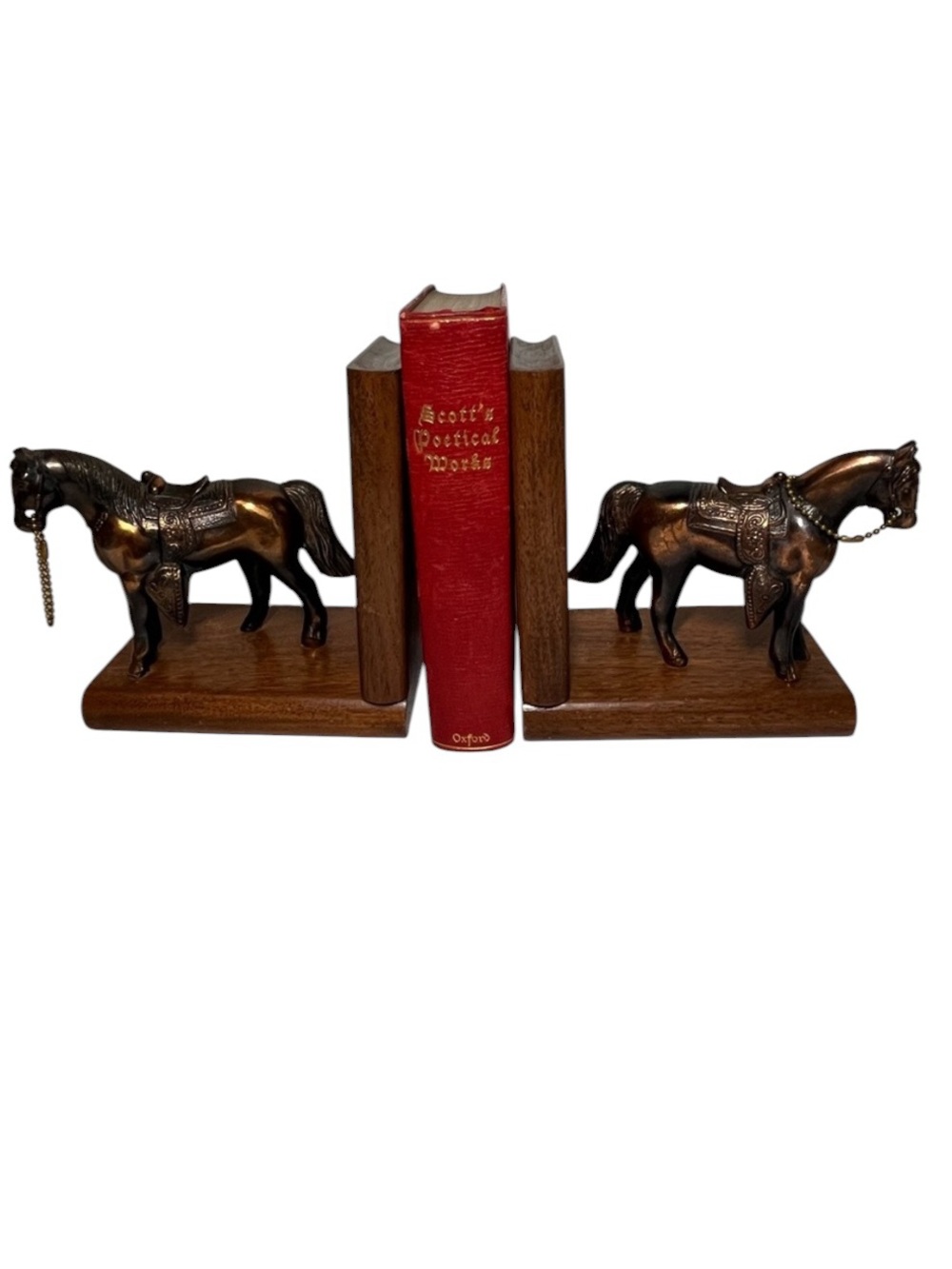 Decorative Bronze Horse Bookends on Wooden Bases 
Vintage
